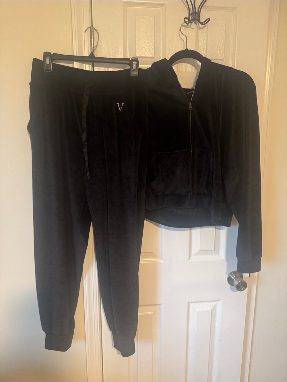 Victoria's Secret Black Velour Jogger Hoodie Set